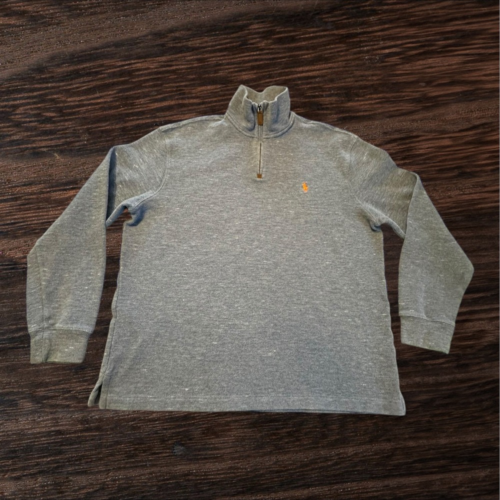 Polo Ralph‎ Lauren Mens Large Blue Heather 100% Cotton Quarter Zip Sweater